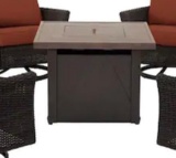 Lakeline Square powder coated steel fire pit table bring help to load