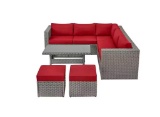 6- piece steel wicker outdoor sectional set with chili red cushions bring help to load