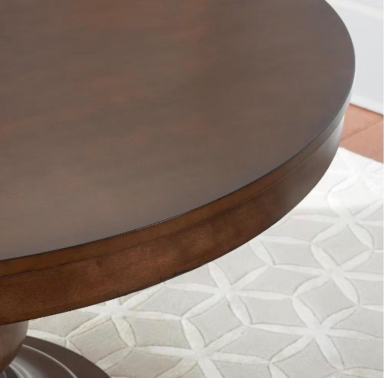 round pedestal table top in walnut.only has box one of two