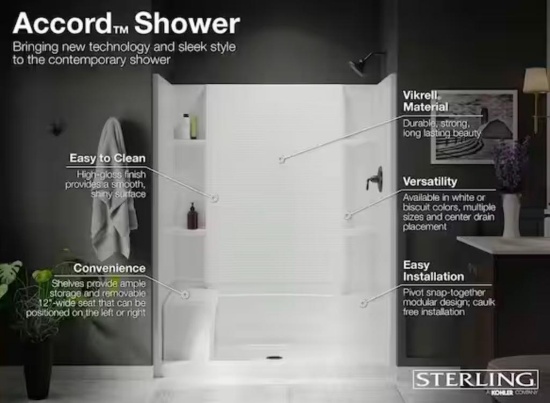 Sterling 48-in seated shower wall set