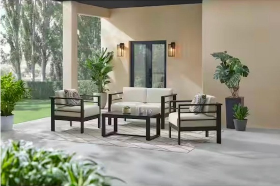 kentwell black 4-Piece outdoor patio cushioned deep seating set