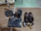 miscellaneous lot bell,shoes,lamp,and disc player