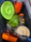 lot of assorted kitchen items waffle maker and more