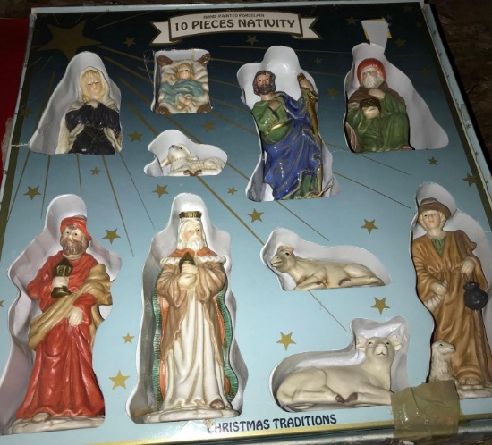 10- pieces hand painted nativity figures