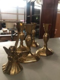 2- set of brass candle holders & angel