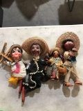 2-Vintage Mexican Marionette figures & 2- dolls