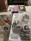 4- Mr. Christmas lighted Christmas trees/pier 1 hand painted ornament-Russ ornament-hallmark