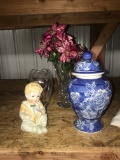 2- crystal vases -covered dish/figurine