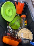 lot of assorted kitchen items waffle maker and more