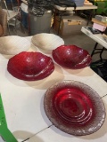 5 Decorative platters red and silver glitter