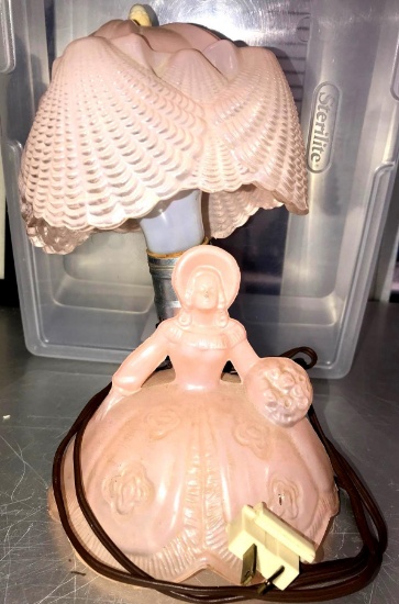 Vintage table glass pink girl lamp