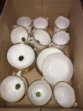 27 pieces Fire King white with gold around rim