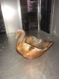 Imperial glass slag amber swan dish