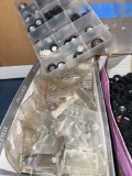 three boxes, model car, tires, wheels, and windshields