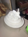 Westmoreland wolf milk glass covered dish