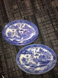 2- 12 inch blue willow serving platters made in Japan