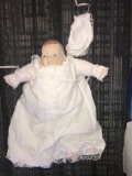 13 in Porcelain head cloth body baby doll in christening outfit
