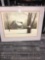 Framed signed picture 32 in x 26 in -glass is broke in corner