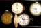 4- pocket watches westclock-Waltham-Arnex17 Jewel-Elgin as-is