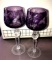 2- Etched amethyst & clear wine stem glasses
