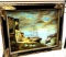 Antique framed Signed night dock canvas picture Henii Piter 29 inch x 26 inch