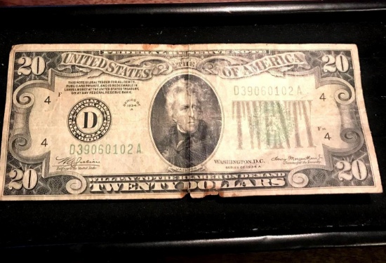 1934 A $20 Twenty dollar federal reserve note green seal Cleveland