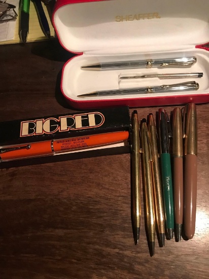 Assorted pens -Parker fountain pen & Pencil set-Sheaffer set- Parker big red pen-3- Cross pens