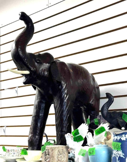 Large Leather elephant 25 in x 38 in figure