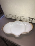 Vintage Fire King Milk glass gold trim relish tray