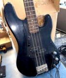 four string, silver tone, bass guitar, electric