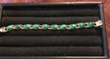 Elegant 14 k yellow gold oval green Malachite bracelet