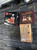 Paul Masson carafe trio- 6- pc whiskey set-2- millennium glasses.