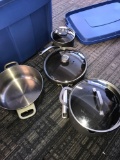 3- Calphalon pans with lids-Farberware pot plus storage container