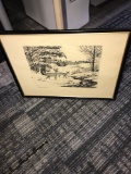 Framed winter morning signed picture 4 in x12 in