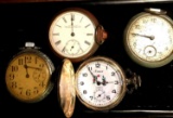 4- pocket watches westclock-Waltham-Arnex17 Jewel-Elgin as-is