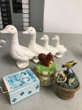 Duck figurine-music box- squirrel treasure box