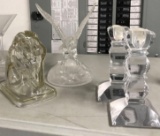 Crystal clear glass eagle-horse glass bookend-pair of candle holders