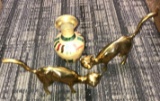 Metal painted vase/pair of metal cats
