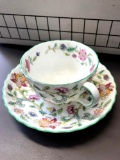 Haddon Hall Minton bone china cup & saucer green trim B 1451