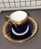 Vintage Fontanille &Marraud Limoges cobalt blue /gold trim demitasse cup & saucer