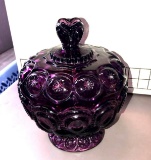 Vintage Amethyst Plum purple Moon & Star Medium compote candy dish has flea bite on look