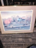 Framed signed country picture 34 in x 28 in