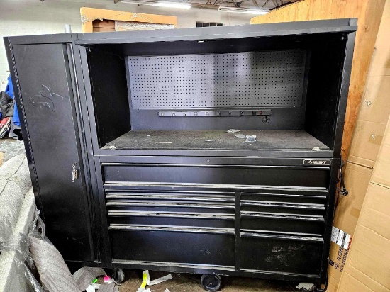 Husky tool cabinet with top and side cabinets