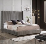 Gray pleated velvet eastern king bed Must Bring Help to Load Come to preview