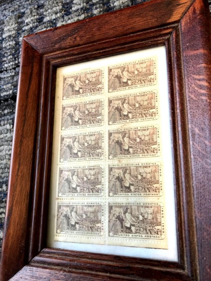 10- 4 cent Lincoln - Douglas debates 1858-1958 U.S. stamps framed