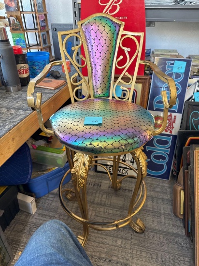 cast-iron bar chair with rainbow seat cover