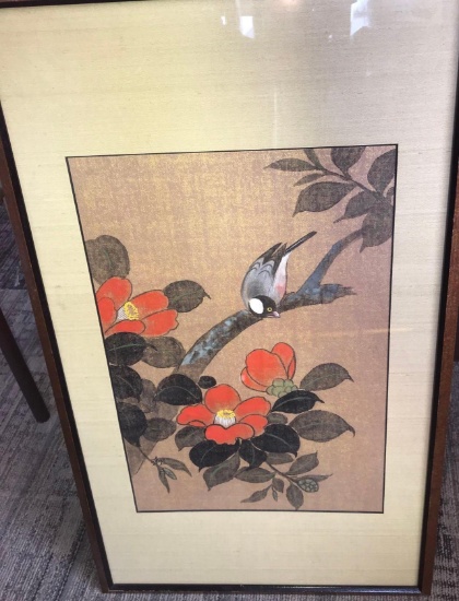Framed Bird on branch picture 18 in x 30 in
