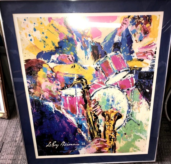 Le Roy Neiman, Artist framed signed jazz picture 29 in x 34 in