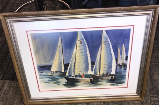 Ernest W Spring Artist, Framed signed sailboats picture by Ernest Spring 31 in x 24 in