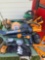 Worx yard tool with batteries and charger, weedeater, gas blower, and electric blower